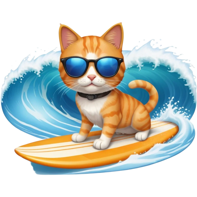 cat with sunglasses surfing a wave emoji
