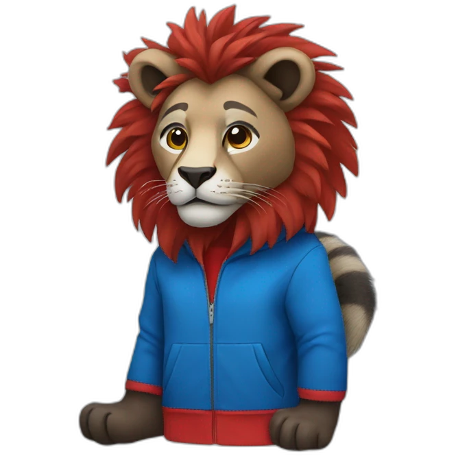 a lion and a raccoon, with combined blue and red clothes emoji