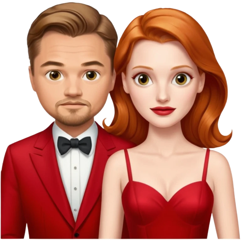 leonardo di caprio and Jessica Chastain in a red dress emoji