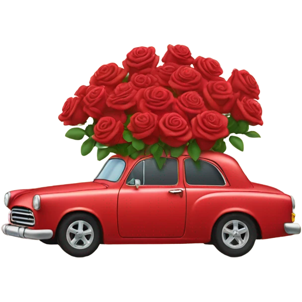 red car in the trunk many roses emoji