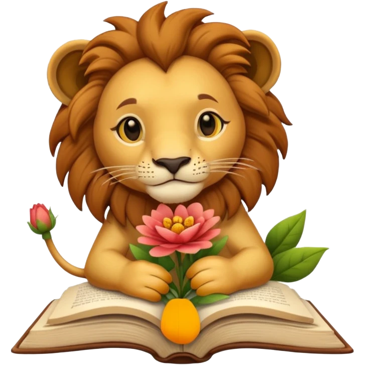 Lion hug + flower + book emoji