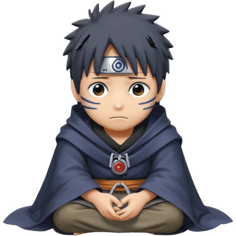 Obito Uchiha where he sits on a stone and emoji