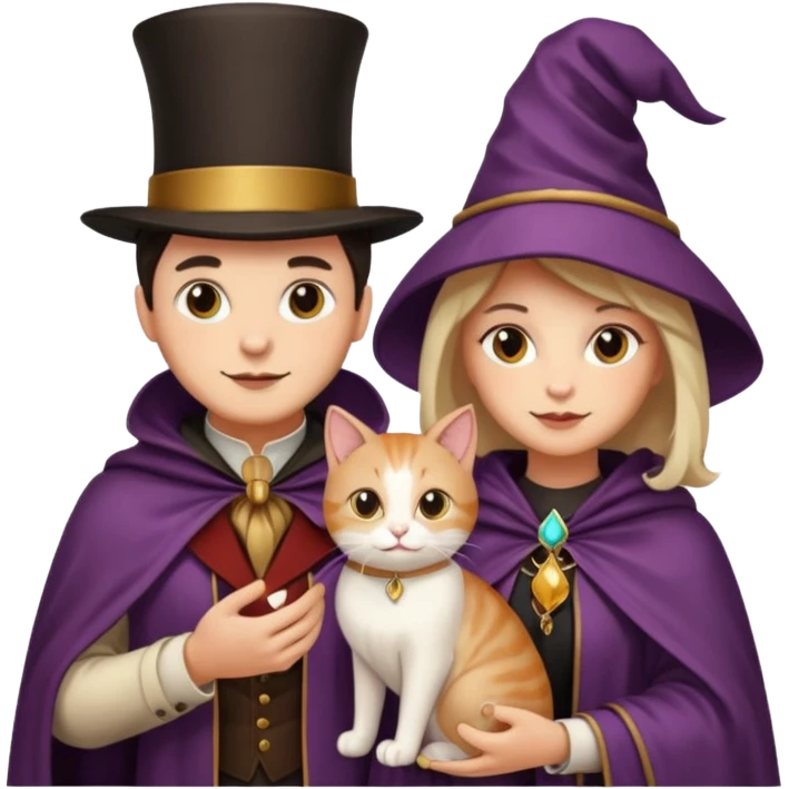 magician couple and their pet cat emoji