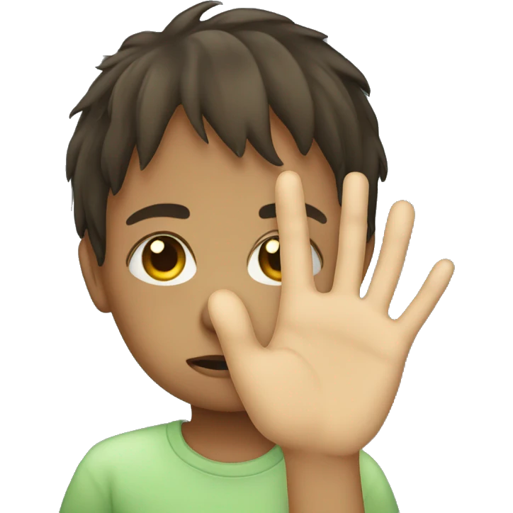 The palm of a child with sadness emoji