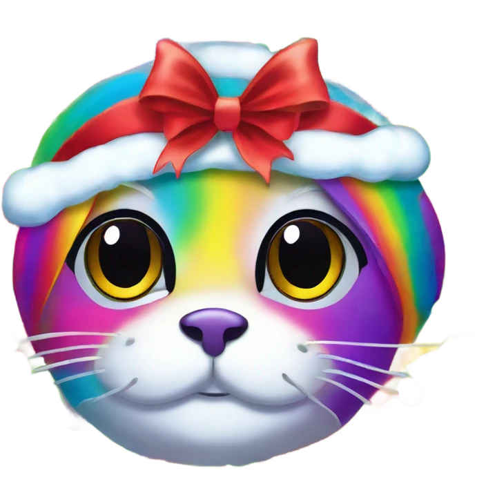 Lisa frank rainbow seal with Christmas holly  emoji