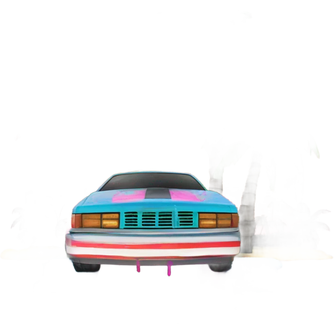 graffiti style "80's Cruise: Year 9", and palm trees emoji