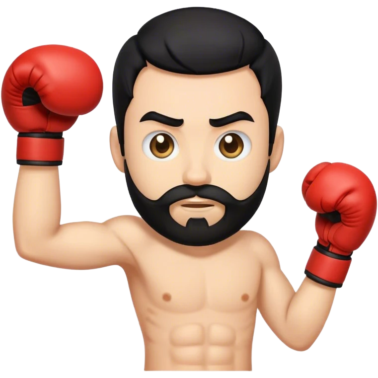 Dizzy fighter emoji, boxing gloves, swirling eyes, trimmed beard, medium-length black hair, short sides, hair forward, simple style. emoji