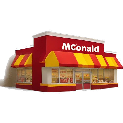 “McDonald’s store with the iconic golden arches, a red and yellow color scheme, and a simple, recognizable design that captures the essence of a fast food restaurant.” emoji