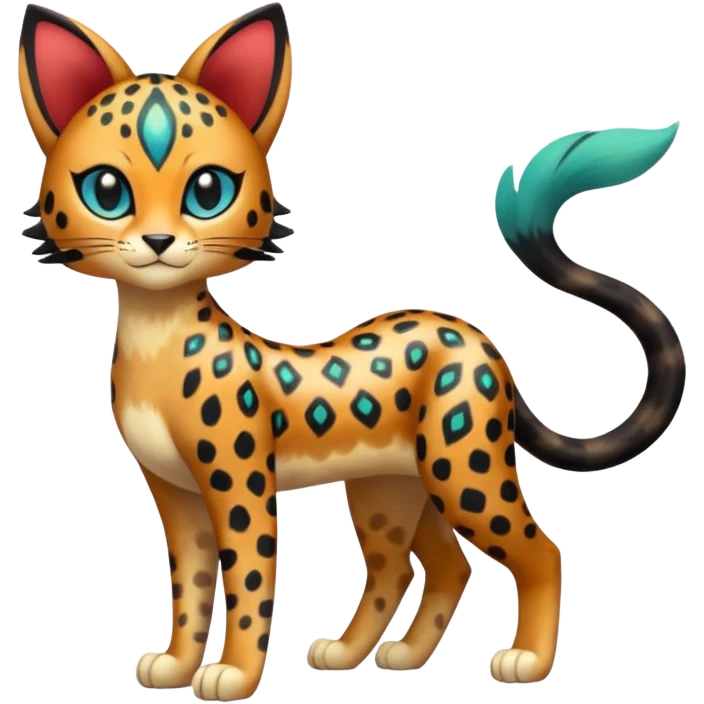 Colorful exotic esoteric patterned Gradients-colored realistic elegant lanky feminine cute pretty  Liepard-Litten-Meloetta-Sprigatito-Pokémon-fusion-creature (full body) emoji