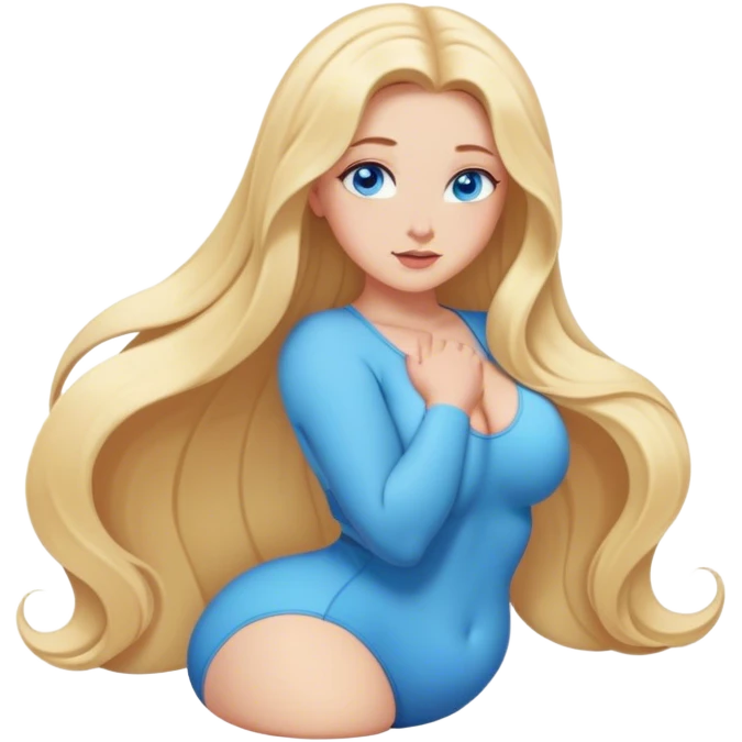 Curvy, blonde long hair, blue eyes sfw intimate bending pose emoji