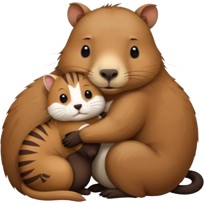capybara and a cat cudding with each other emoji