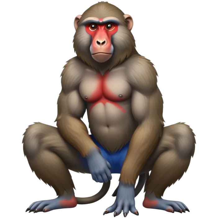 cinematic-baboon-realistic-full-body-sitting-emoji,-muscular-arms-resting-on-its-knees,-head-tilted-dramatically,-thick-grey-and-brown-fur,-bright-red-and-blue-muzzle-standing-out,-simplified-yet-realistic-focused-features,-highly-detailed,-glowing-with-an-almost-sarcastic-glow emoji