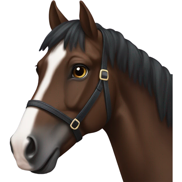 dark bay horse with small face marking on his nose and forehead  emoji