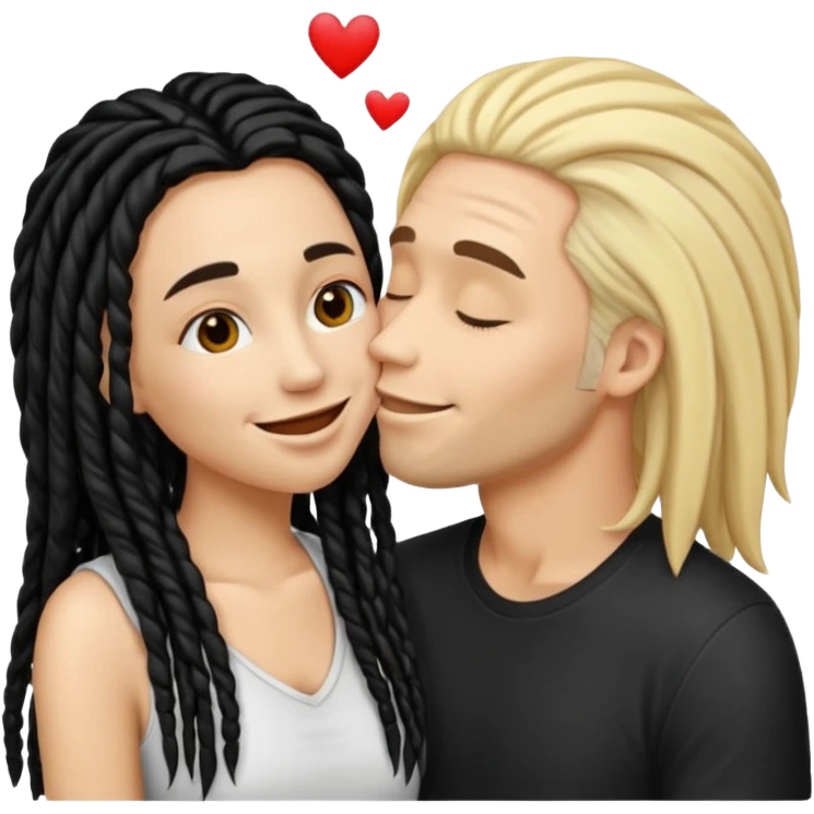 emoji bacio tra coppia donna capelli neri con dread e uomo biondo emoji
