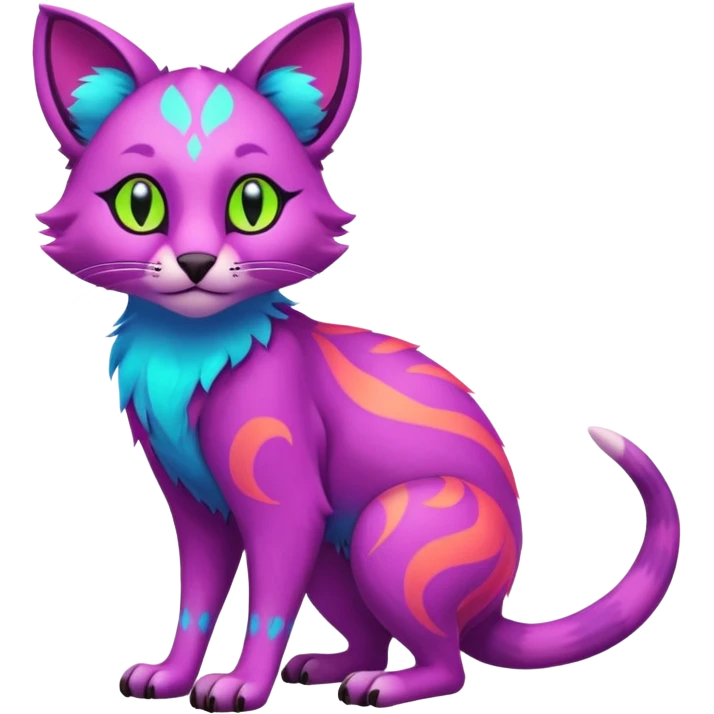 Neon-colored fantasy feline-marsupial-critter-vernid-fursona animal creature full body with intricate markings  emoji