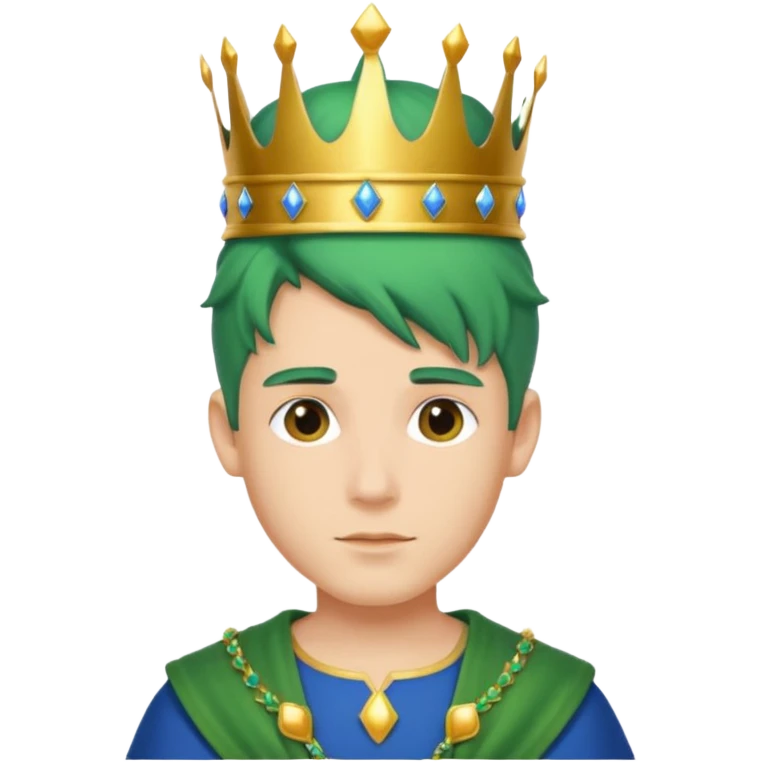 royal prince with green hair with crown cloth is blue emoji
