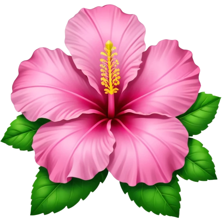 Pink heart hibiscus like a with green leaves emoji