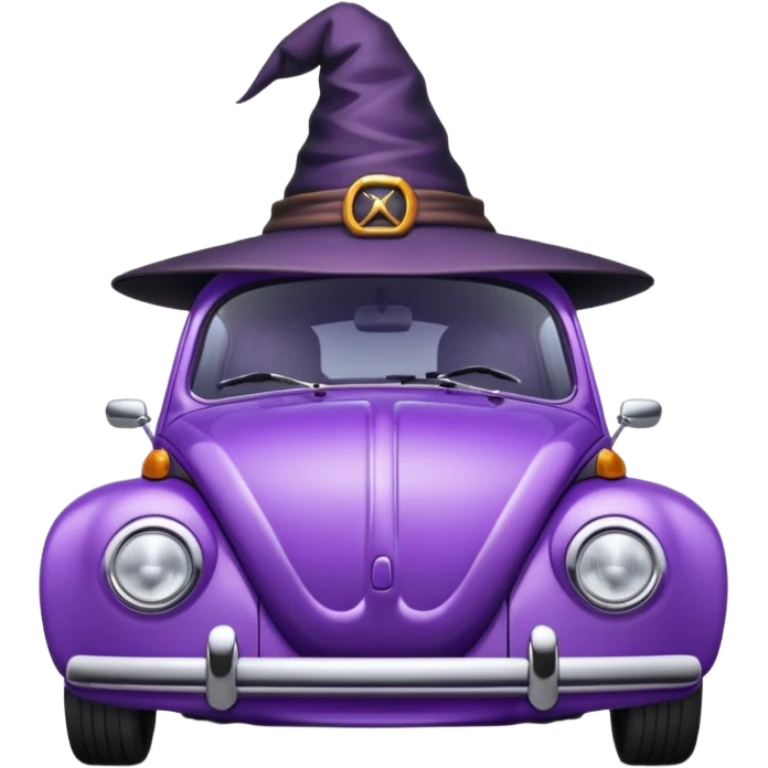 A purple vw bug in a witches hat emoji
