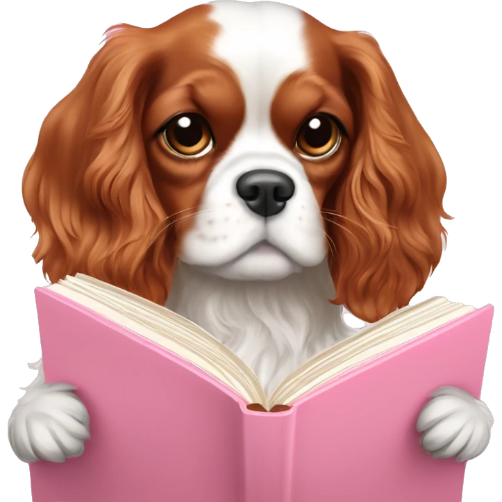 Cavalier King Charles Spaniel reading baby pink book emoji