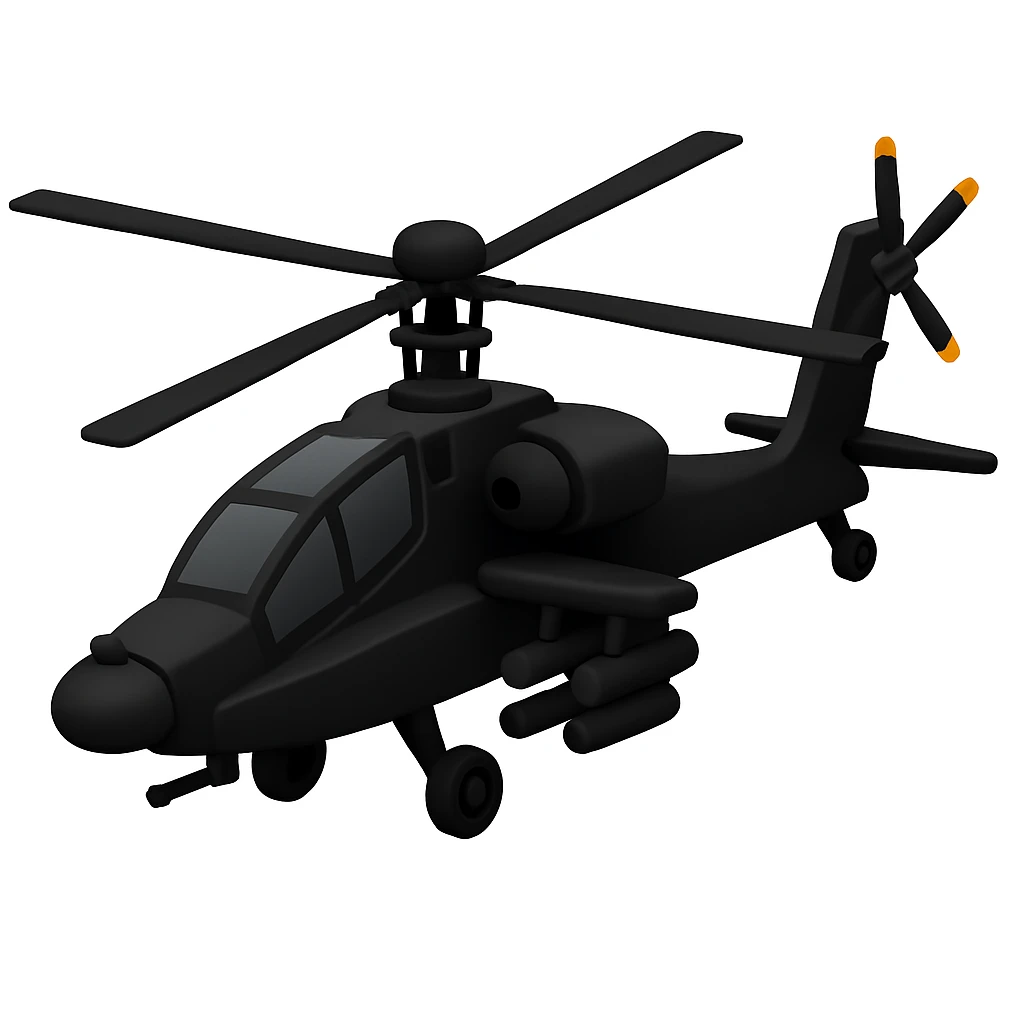 Change the angle of the Apache helicopter and make it black, keeping the emoji style look consistent with Apple style emojis. emoji