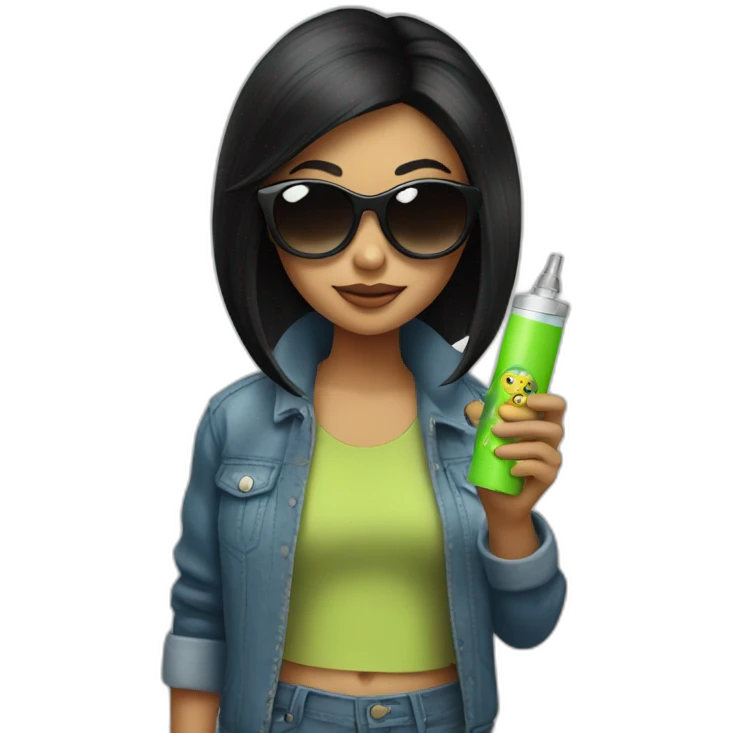 Girl with straight black hair wearing sunglasses and a vape in her hand emoji