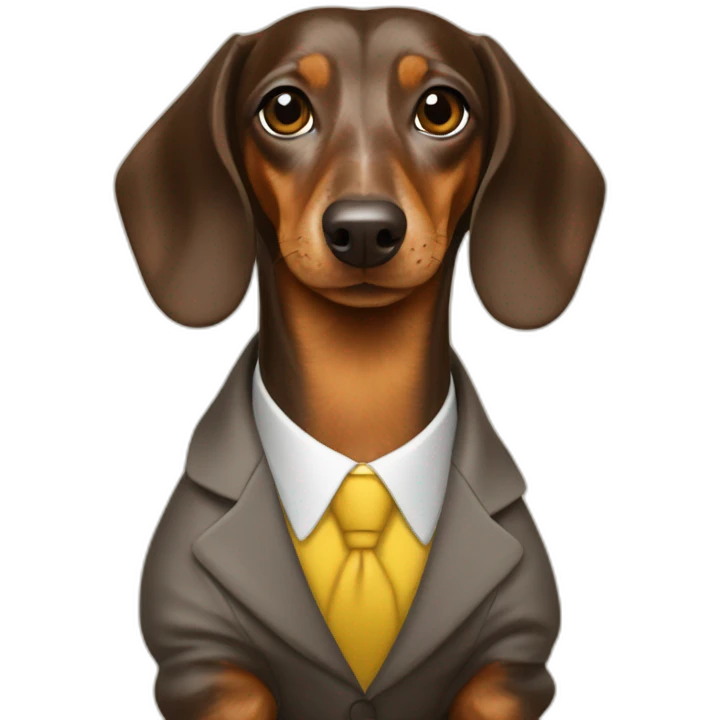 brown dapple dachshund in a yellow suit emoji