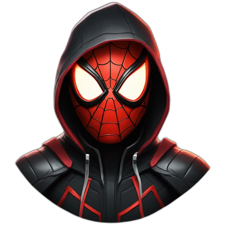 Spider-Man with this style : Riot Games Valorant black red glowing bright red sparks character red black hooded hero themed character emoji