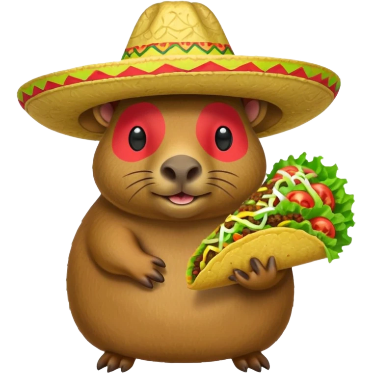 Make a capybara with a taco as a body and a Mexican hat emoji