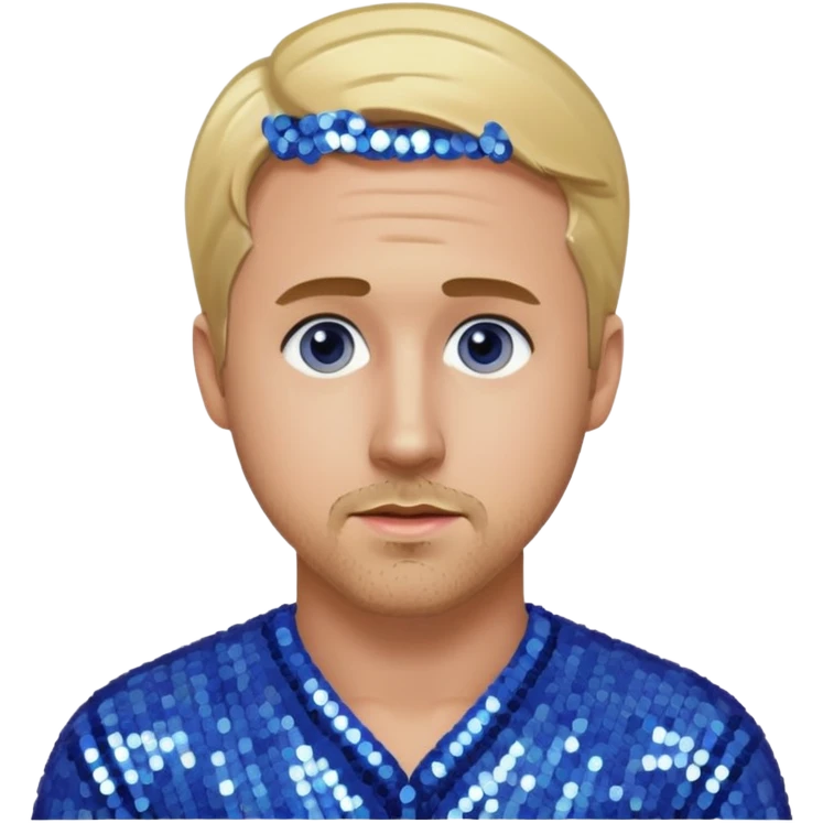 Ryan Gosling with blonde hair, periwinkle sequin outfit emoji