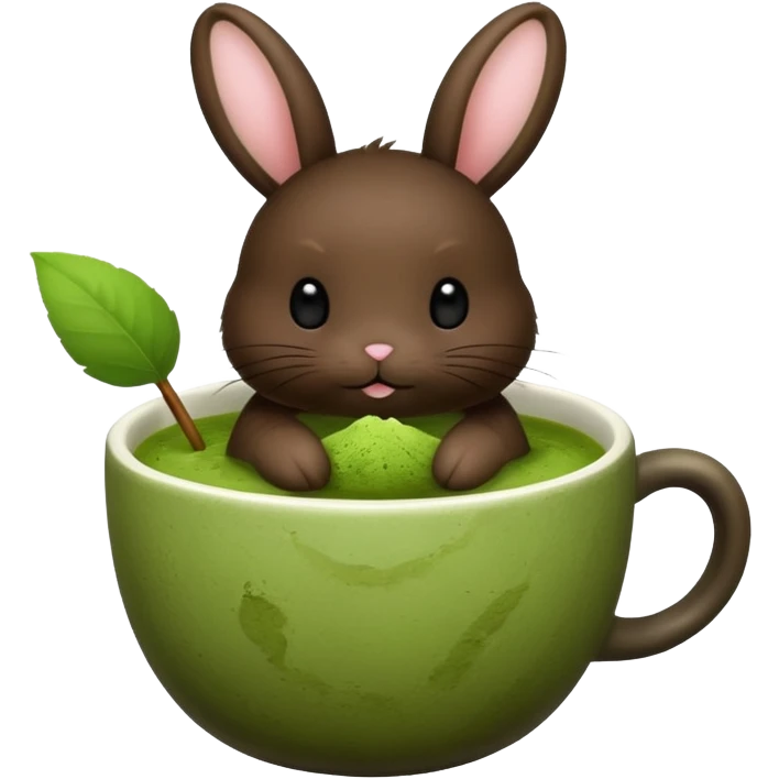 dark brown and black bunny in a cup of matcha  emoji
