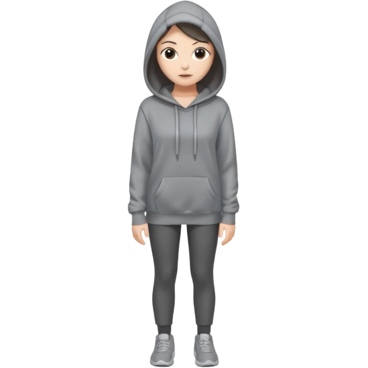 Sasha Gray in big gray hoodie full height emoji