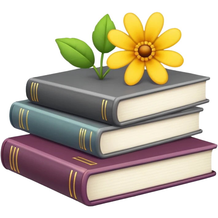 Gray books with flower emoji