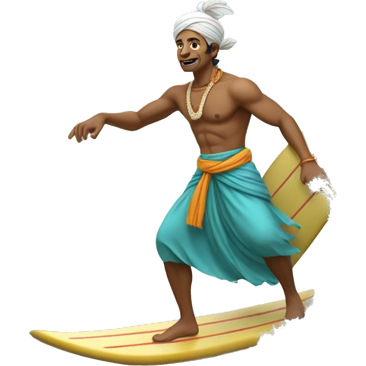 An Indian Surfing on a wave but wearing a dhoti emoji
