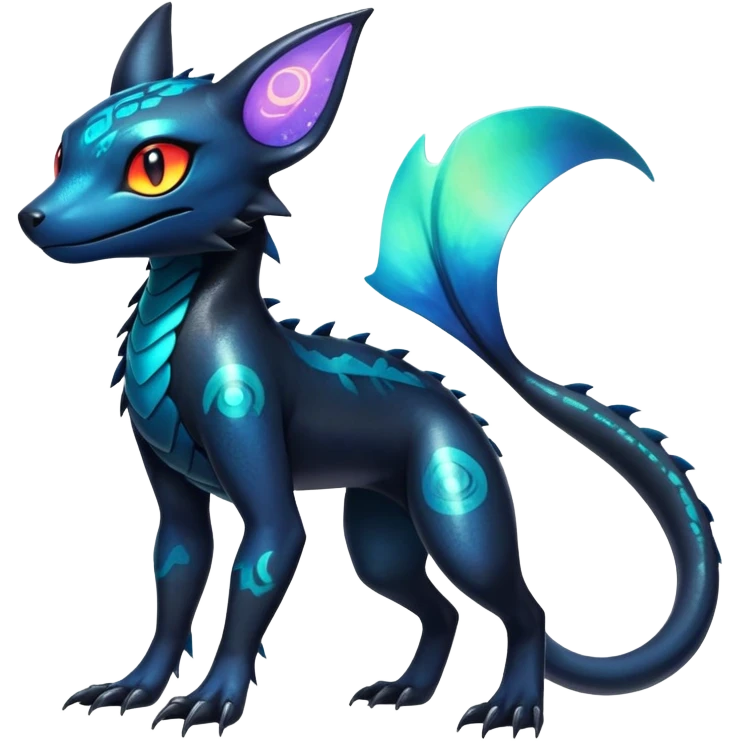Colorful Iridescent Exotic Salandit-Aurorus-Umbreon-Fakémon-hybrid-creature (full body)  emoji