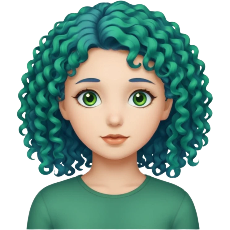 Girl with curly blue hair, green eyes, and very fair skin. emoji