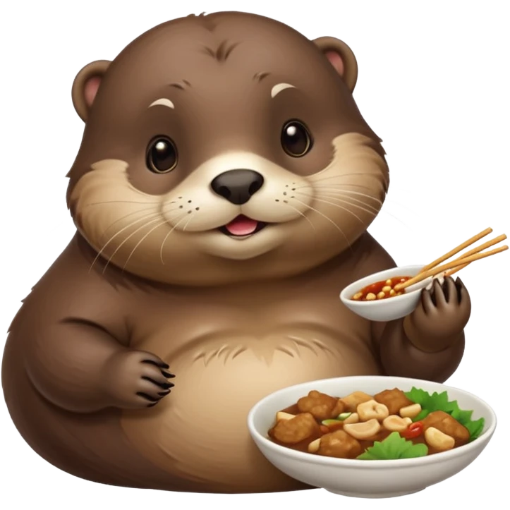 generate a super fat cute otter eating chinese food from a place called taverne de zhao emoji