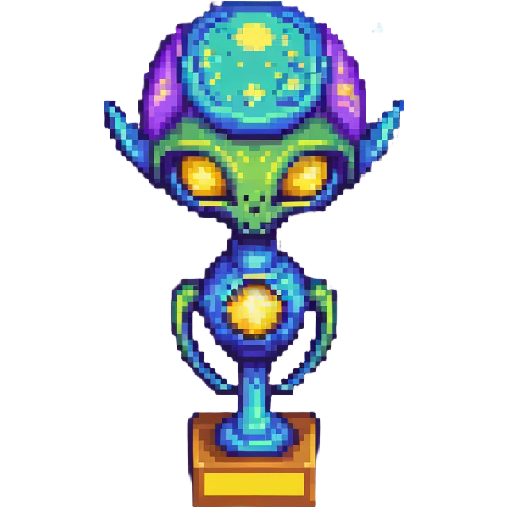 An alien trophy with cosmic colors of the universe, deep space blues and purples emoji