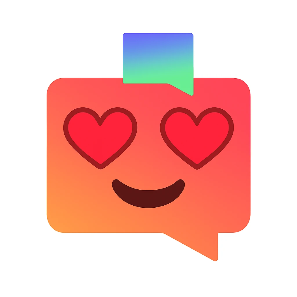 Turn the YumChat icon into a cute heart eyes emoji character, playful and loving, keeping the original colors and shape, in a cute emoji style. emoji