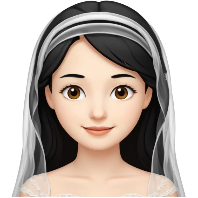 bride, black hair, brown eyes, vale, with smile emoji