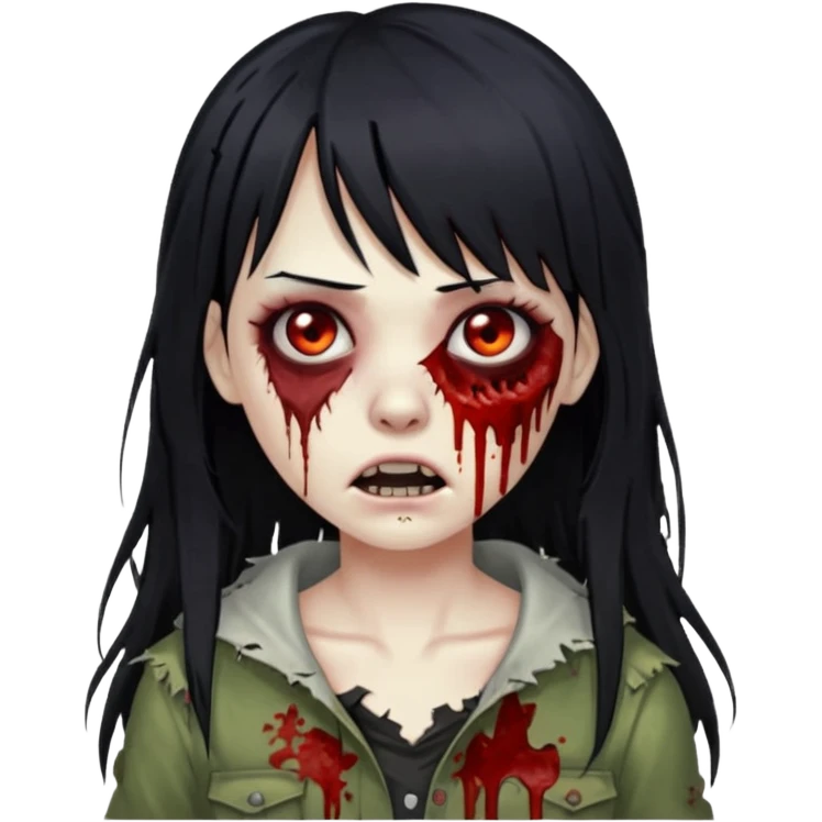 Faça uma mulher zumbi de franja cabelo longo preto 🧟‍♀️ emoji