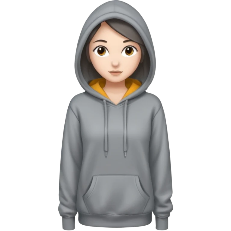 Sasha Gray in big gray hoodie full height emoji