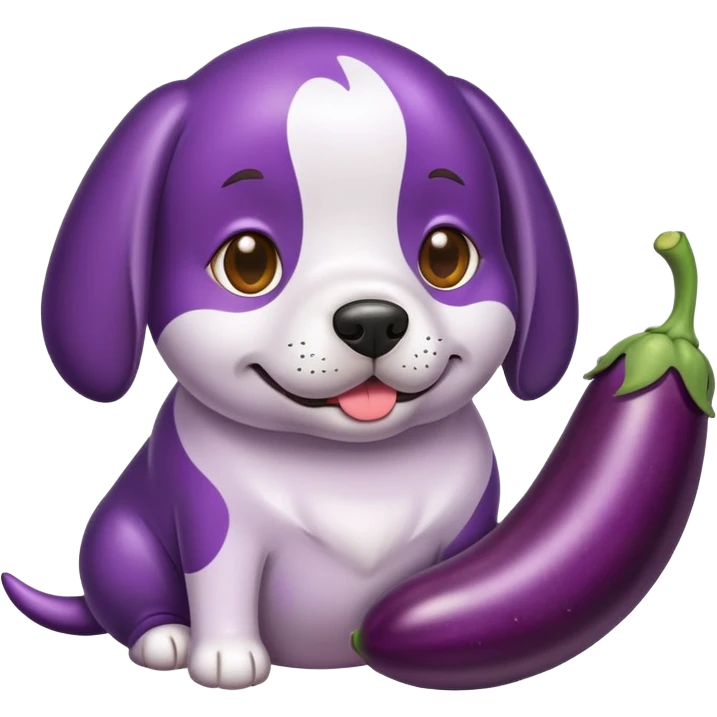 Dog wearing a eggplant  emoji