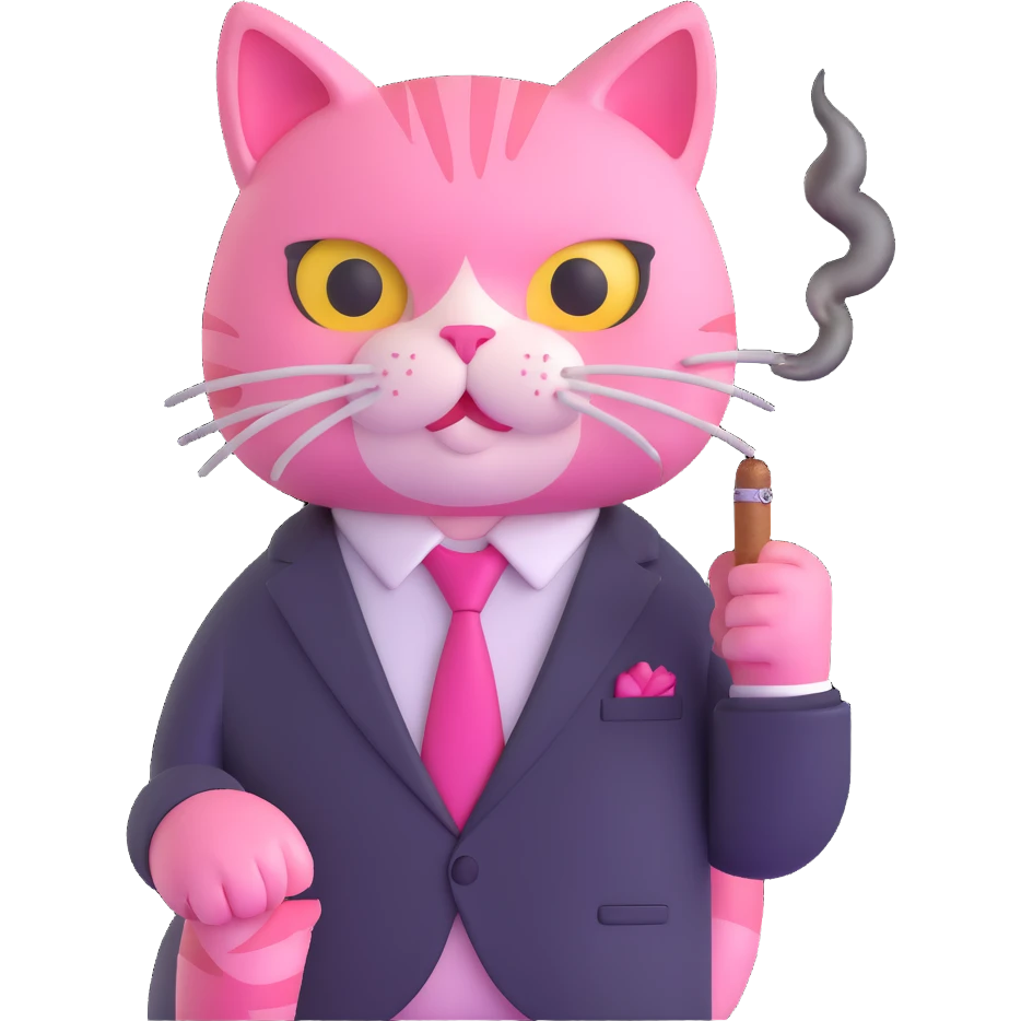 cute pink cat mafia boss with suit and cigar emoji