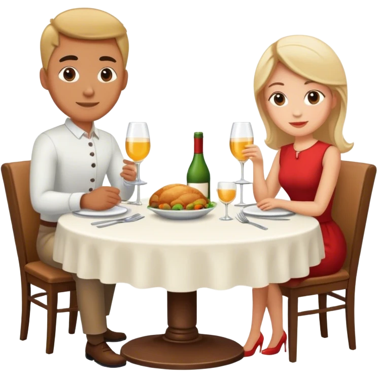 Two people sitting on round dinner table emoji