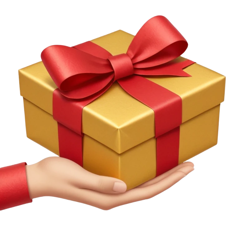 one hand holding out a wrapped gift, simple, clear, no text emoji