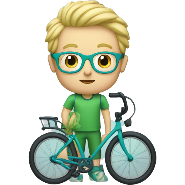 boy, moustache, blond hair, glasses, green-blue bike emoji