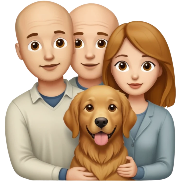 Bald man and brown hair woman with golden retriever  emoji