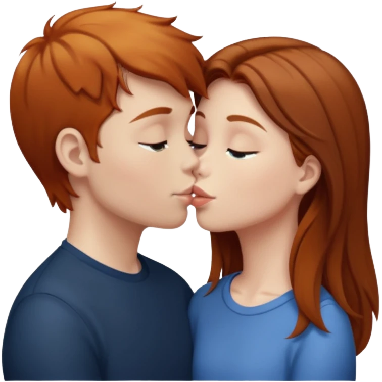 Girl with straight brown hair kissing ginger boy emoji