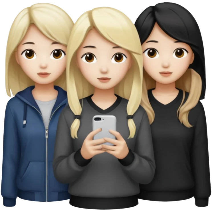 Korean 4 girls, hair colors: 1 blonde, 2 black, 1 brown emoji