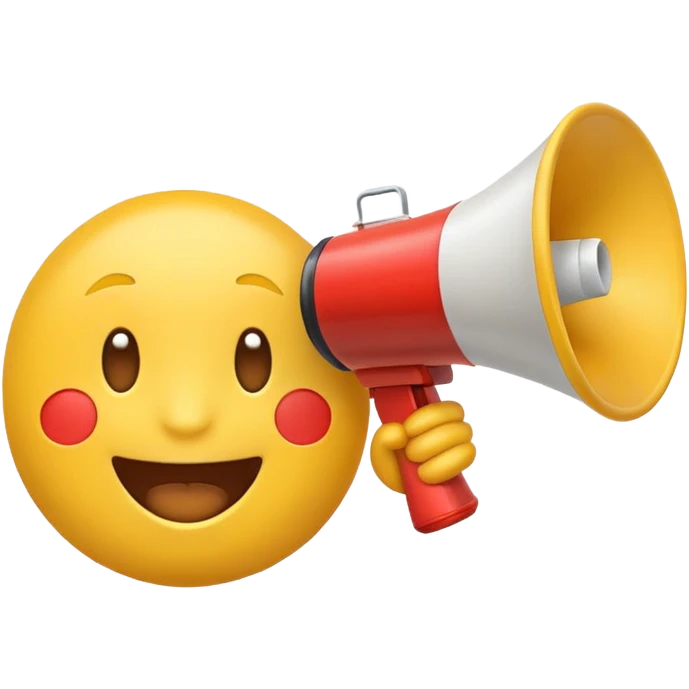 classic yellow emoji with a megaphone and social media icons, symbolizing marketing emoji